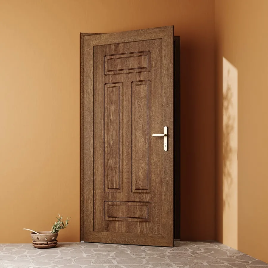 La porte d'entrée en bois, le classique élégant.